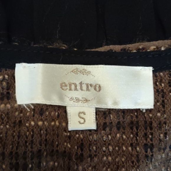 Entro Woven Layered Peplum Top Navy and Cocoa Sz S - Picture 9 of 11